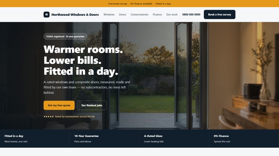 A window and door company website showing newly fitted anthracite windows